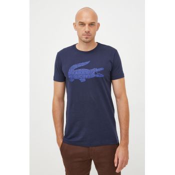 Lacoste tricou din bumbac culoarea albastru marin, cu imprimeu