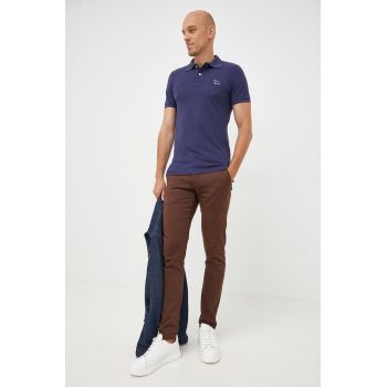 United Colors of Benetton polo de bumbac culoarea albastru marin, neted