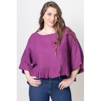 Bluza din in cu volanas, oversize, mov