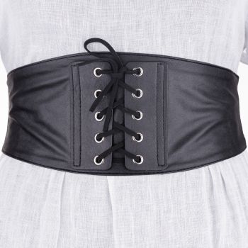 Centura corset lata din piele ecologica cu siret decorativ si capse metalice de firma originala