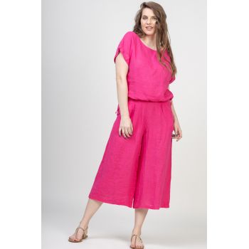 Pantaloni 3 4 largi din in, fucsia