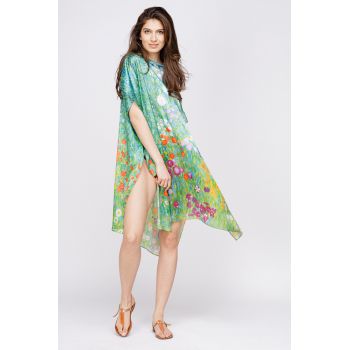 Rochie de plaja tip poncho din matase cu reproducere dupa Camp cu maci de Claude Monet de firma originale