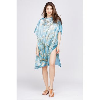 Rochie de plaja tip poncho din matase cu reproducere dupa Migdal Inflorind de Van Gogh de firma originale