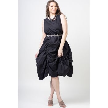 Rochie spectaculoasa neagra, din poplin satinat, cu falduri