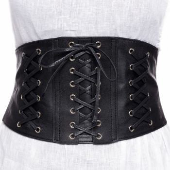 Centura corset lata din piele ecologica cu 3 randuri de sireturi si capse metalice ieftina