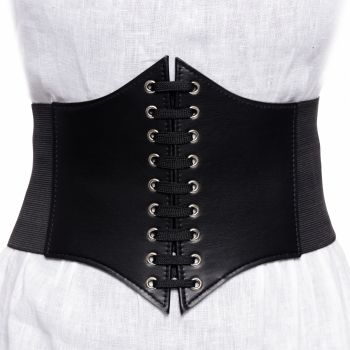Centura corset lata din piele ecologica cu siret si capse metalice ieftina