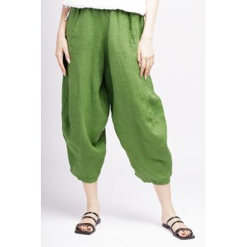 Pantaloni salvari din in, verde olive