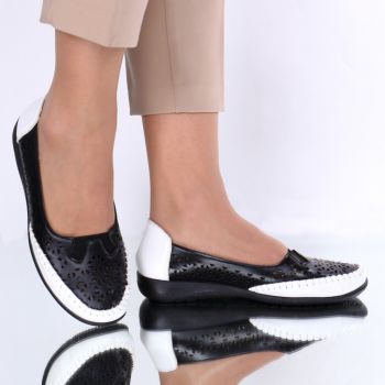 Pantofi comozi Constanza negru cu alb la reducere