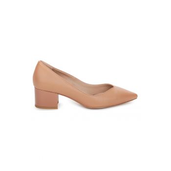 KEDDO - Pantofi de piele ecologica cu varf ascutit si toc masiv KEDDO - Pantofi de piele ecologica cu varf ascutit si toc masiv