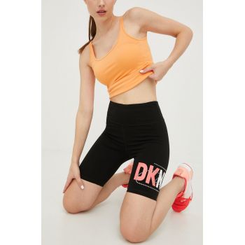 Dkny pantaloni scurti femei, culoarea negru, cu imprimeu, high waist