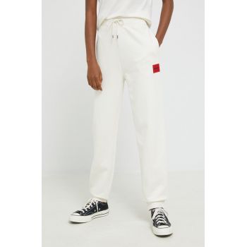 HUGO pantaloni femei, culoarea bej, neted