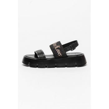 Sandale flatform de piele si material textil Noemi