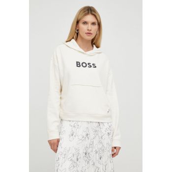 BOSS hanorac de bumbac femei, culoarea bej, neted de firma original