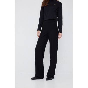 Emporio Armani pantaloni femei, culoarea negru, drept, high waist