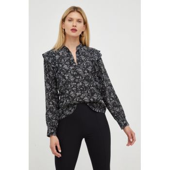 Marella bluza de matase femei, culoarea negru, in modele florale