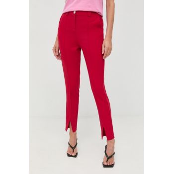 Morgan pantaloni femei, culoarea rosu, fason tigareta, high waist