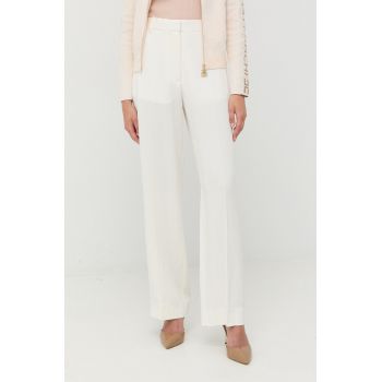 Victoria Beckham pantaloni femei, culoarea alb, drept, high waist