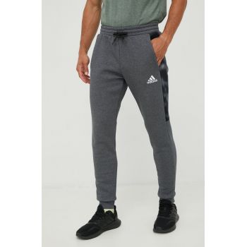 adidas pantaloni de trening barbati, culoarea gri, neted