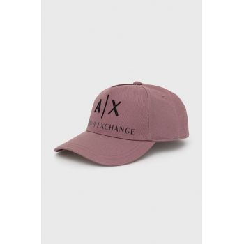 Armani Exchange șapcă din bumbac culoarea violet, cu imprimeu ieftina