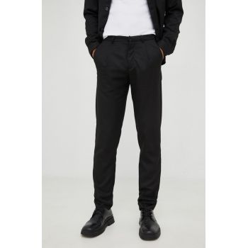 Bruuns Bazaar pantaloni barbati, culoarea negru, mulata de firma originali