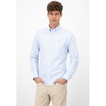 Camasa slim fit cu guler fixat cu nasturi si logo mic brodat
