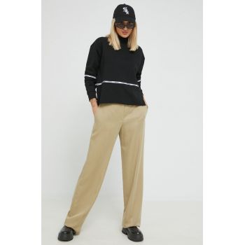 HUGO pantaloni femei, culoarea bej, lat, high waist