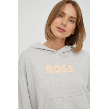 BOSS hanorac de bumbac femei, culoarea gri, neted de firma original