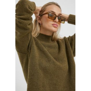 Superdry pulover femei, culoarea verde, light, cu turtleneck