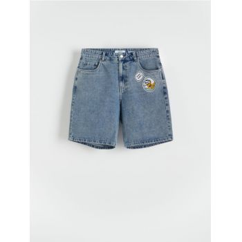 Reserved - Pantaloni scurți Pluto din denim cu aplicație - Albastru