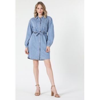 Rochie de denim cu maneci bufante de firma originala