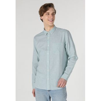 Camasa regular fit din amestec de in cu guler fixat cu nasturi