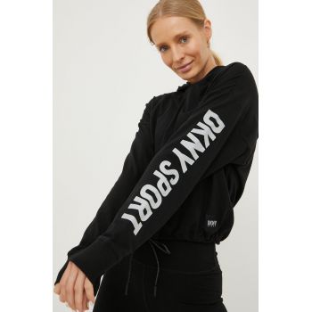 Dkny hanorac de bumbac femei, culoarea negru, cu imprimeu