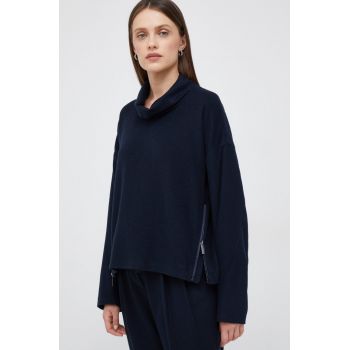 Emporio Armani pulover de lana femei, culoarea albastru marin, light, cu guler de firma original