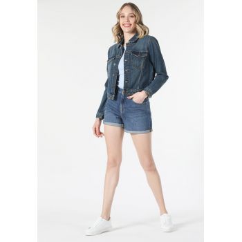 Jacheta crop de denim ieftina