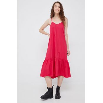 Sisley rochie din bumbac culoarea roz, midi, evazati ieftina