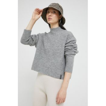 Superdry pulover femei, culoarea gri, cu turtleneck de firma original