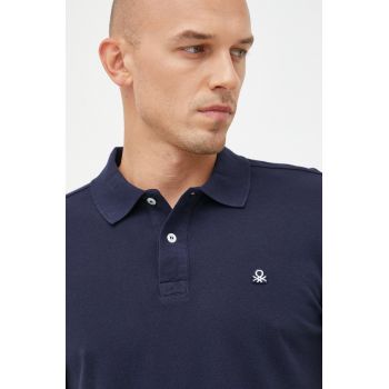 United Colors of Benetton polo de bumbac culoarea albastru marin, neted de firma original