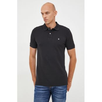 United Colors of Benetton polo de bumbac culoarea negru, neted de firma original