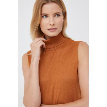 United Colors of Benetton pulover din amestec de lana femei, culoarea maro, light, cu turtleneck