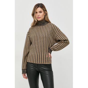 Victoria Beckham pulover de lana femei, culoarea bej, călduros, cu turtleneck