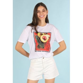 Tricou cu decolteu la baza gatului si imprimeu grafic