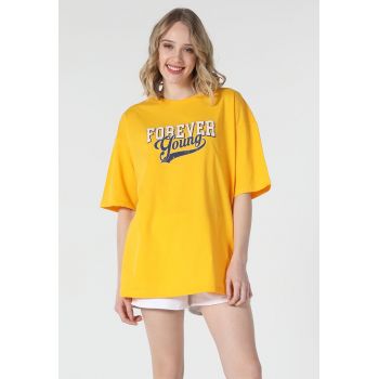 Tricou cu imprimeu si maneci cazute