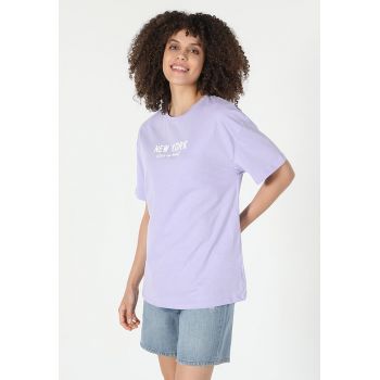 Tricou de bumbac cu imprimeu text contrastant