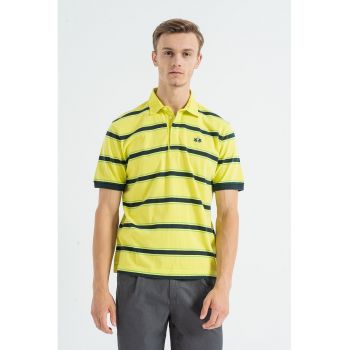 Tricou polo de bumbac cu dungi la reducere