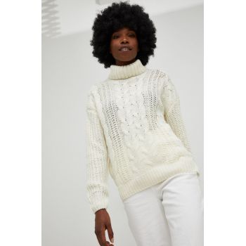 Answear Lab pulover de lana femei, culoarea bej, călduros, cu guler