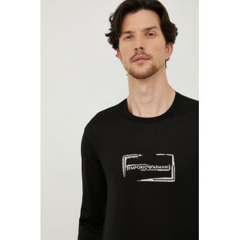 Emporio Armani longsleeve din bumbac culoarea negru, cu imprimeu