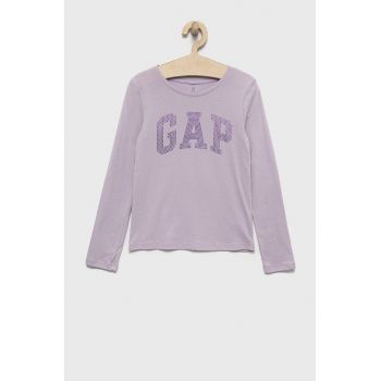 GAP longsleeve din bumbac pentru copii culoarea violet