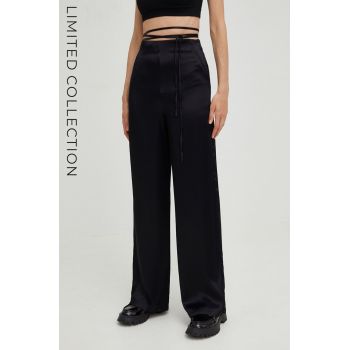 Answear Lab pantaloni femei, culoarea negru, lat, high waist