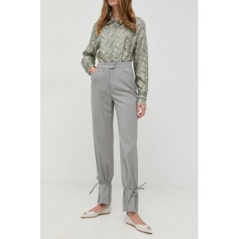 Beatrice B pantaloni din lana femei, culoarea gri, drept, high waist