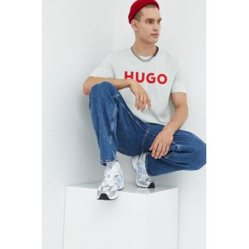 HUGO tricou din bumbac culoarea verde, cu imprimeu